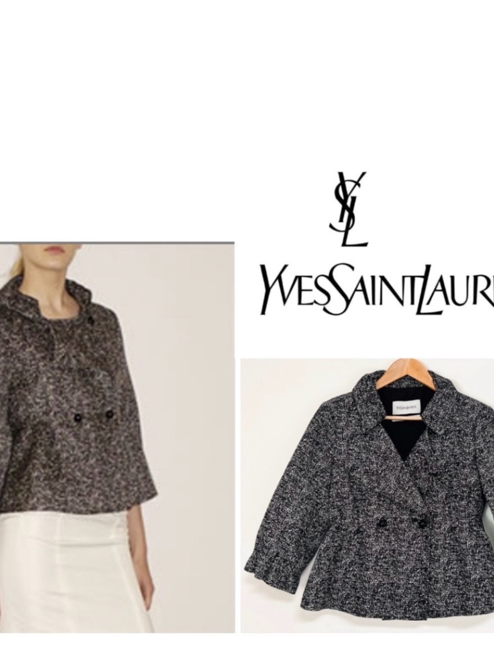 Yves Saint Laurent Black & White Tweed Double-Breasted Blazer - Picture 10 of 10